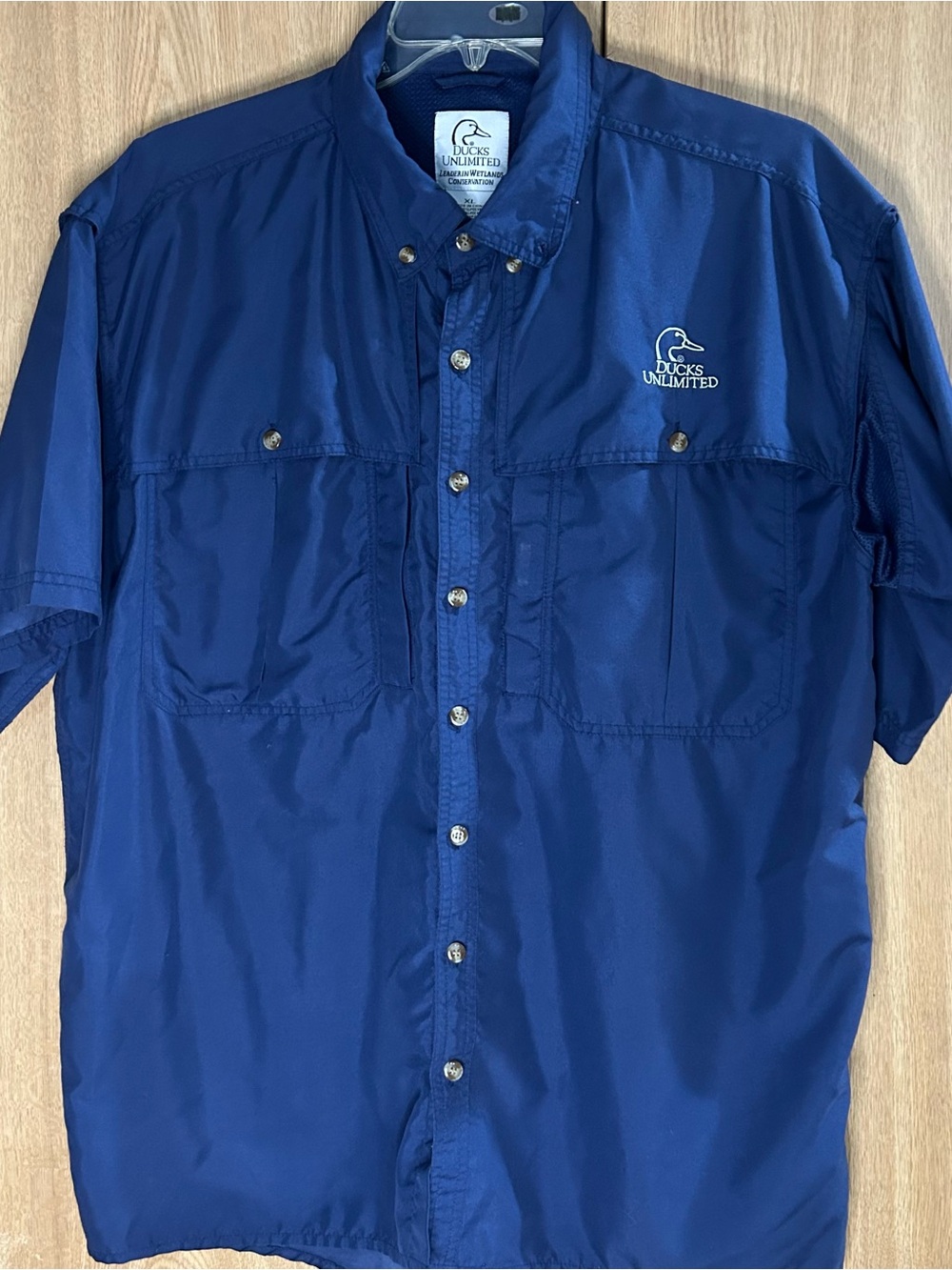 Ducks Unlimited Shirt Mens XL Blue Short Sleeve Button Up Fishing Outdoors Mesh